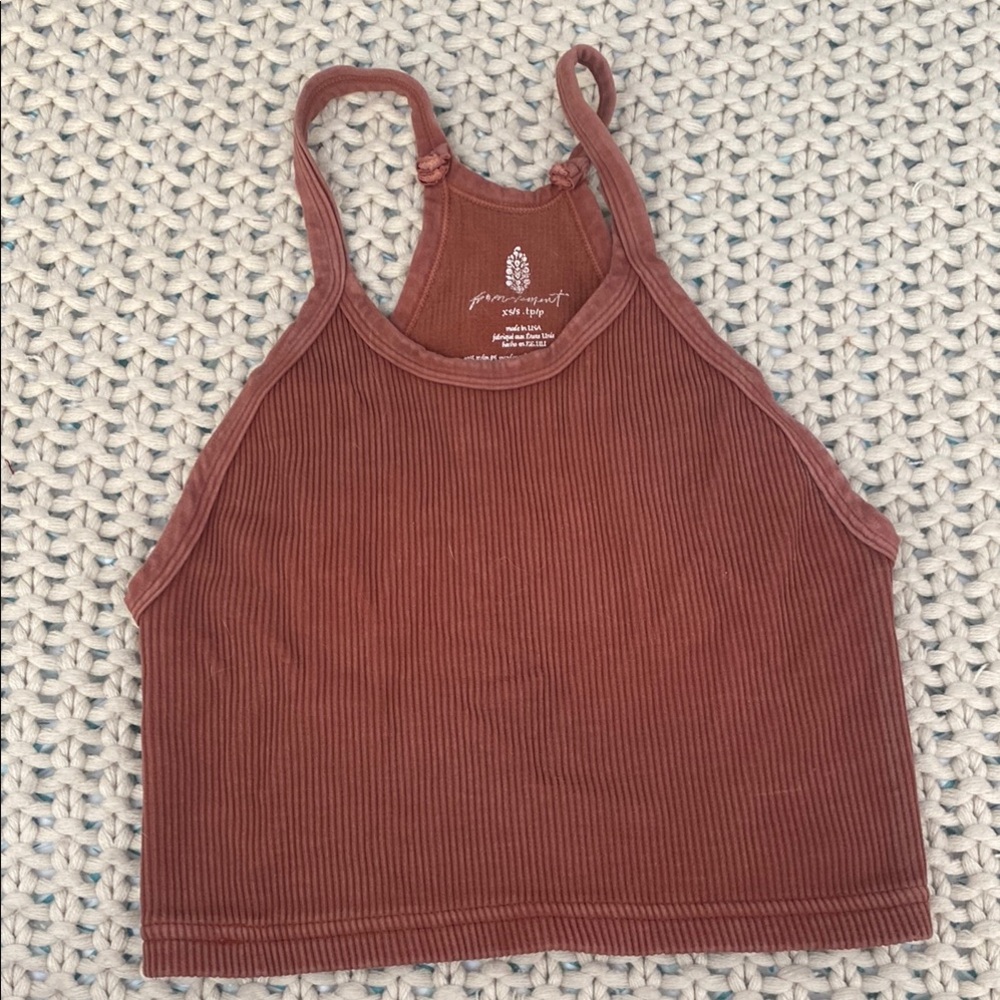 Free People Brown Ribbed Crop Tank Top